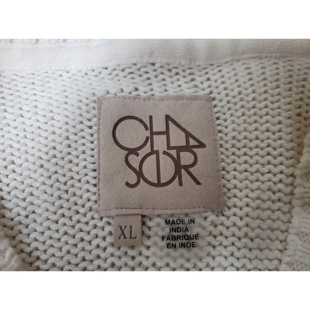 Y2K Chaser Womens Pullover Sweater Size XL Fringe Chunky Knit Ivory Boho Hippie